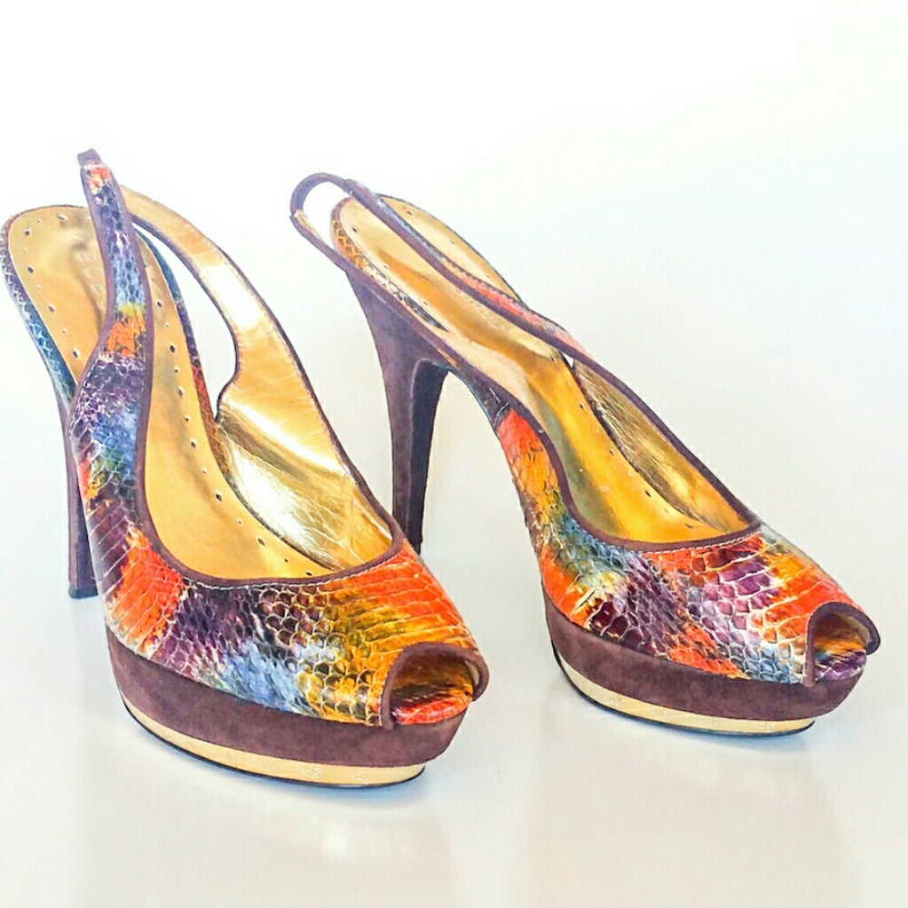BCBGirls Catlin Orange Leather Slingback Heels